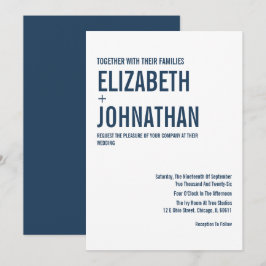 Convites Casamento com Tipografia Simples de Marinho