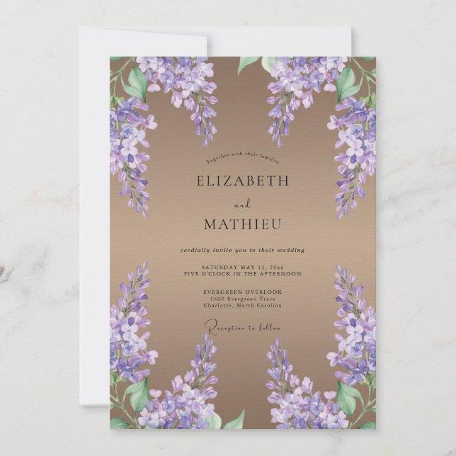 Convites Casamento com Tons de Âmbar e Wisteria (Frente)