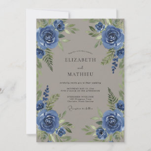 Convites Casamento com Tons de Cornflower e Taupe Folhagem
