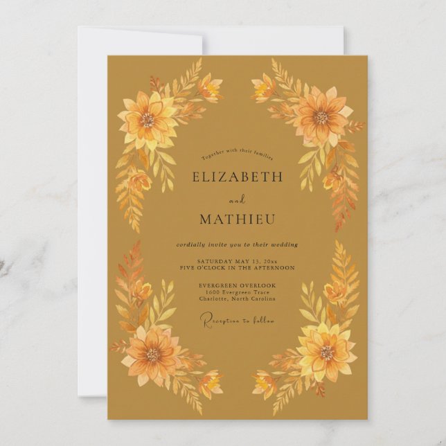 Convites Casamento com Tons de Ocre, Marigold e Eucalipto (Frente)
