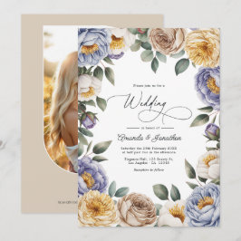 Convites Casamento com tons de Periwinkle Suave, Creme de M