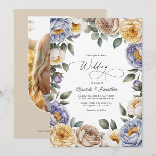 Convites Casamento com tons de Periwinkle Suave, Creme de M