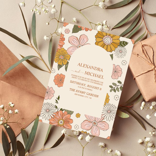 Convites Casamento com Tons Mogados Pensados do Retro Groov (Criador carregado)