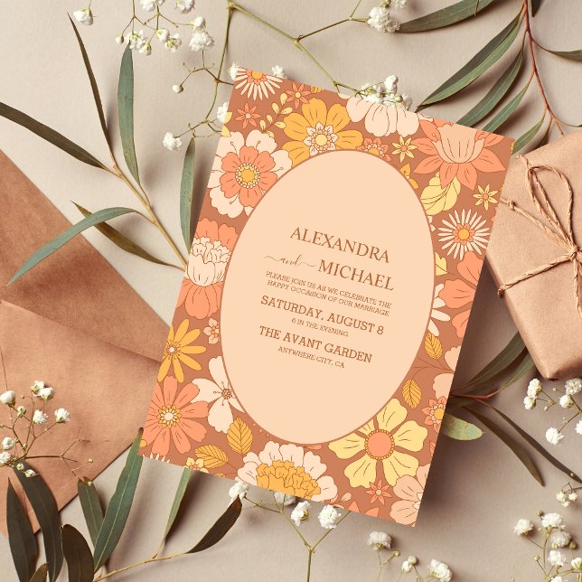 Convites Casamento com Tons Mogados Pensados do Retro Groov (Criador carregado)