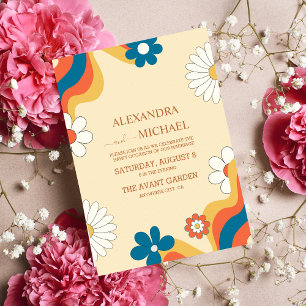 Convites Casamento com Tons Suaves e Tema Retro Groovy dos