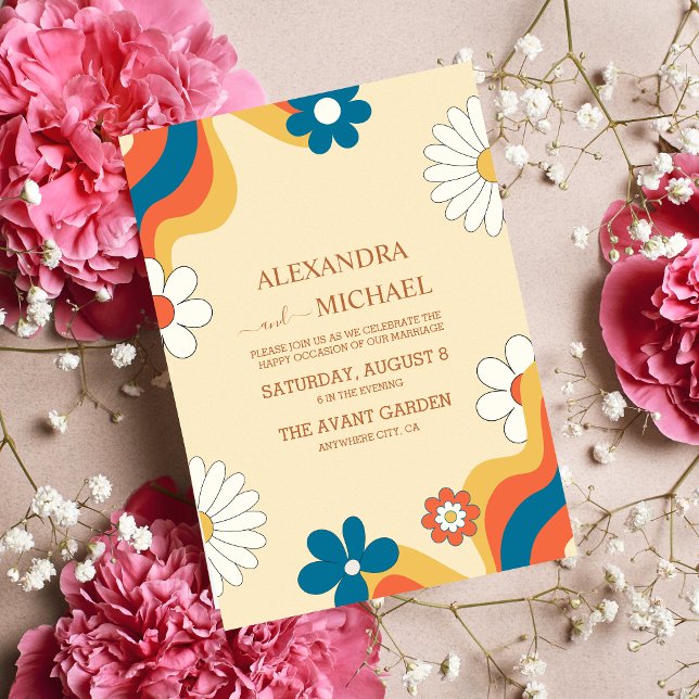 Convites Casamento com Tons Suaves e Tema Retro Groovy dos  (Criador carregado)