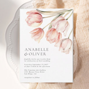 Convites Casamento com Tulpas Florais Elegante Watercolor