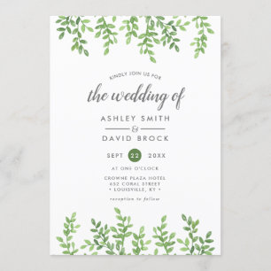 Convites Casamento com Vegetação em Aquarela Moderna