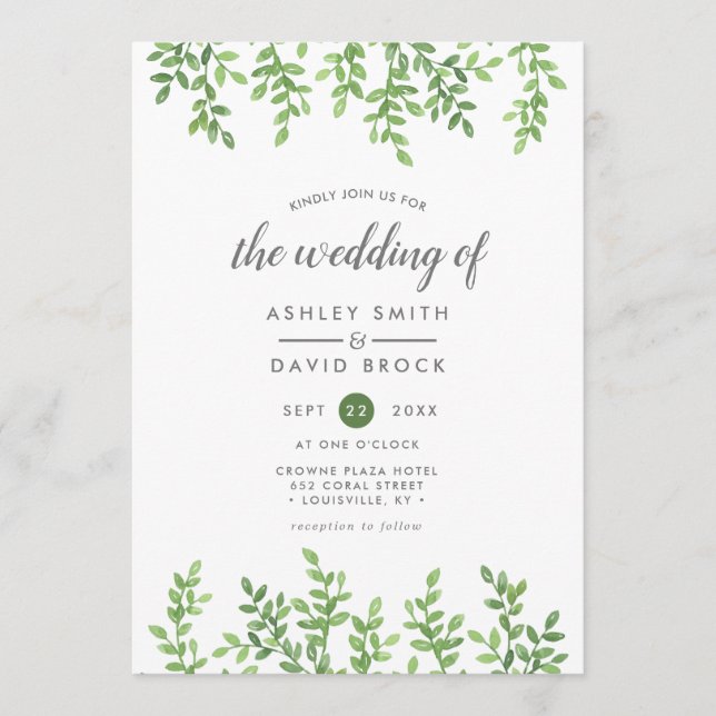 Convites Casamento com Vegetação em Aquarela Moderna (Frente)