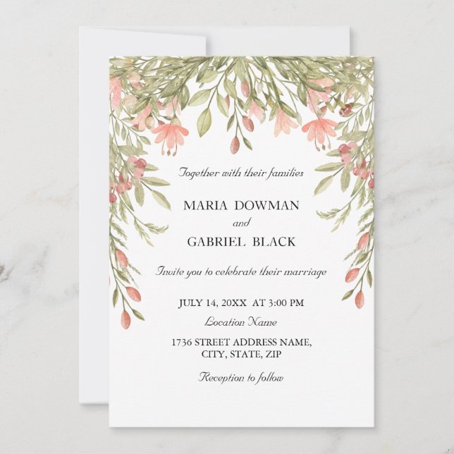 Convites Casamento com vegetação vítrea aquática elegante (Frente)