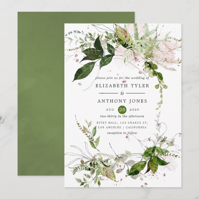 Convites Casamento com Verde Água (Frente/Verso)
