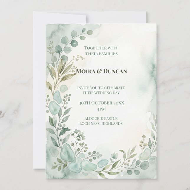 Convites Casamento com Verde Água (Frente)