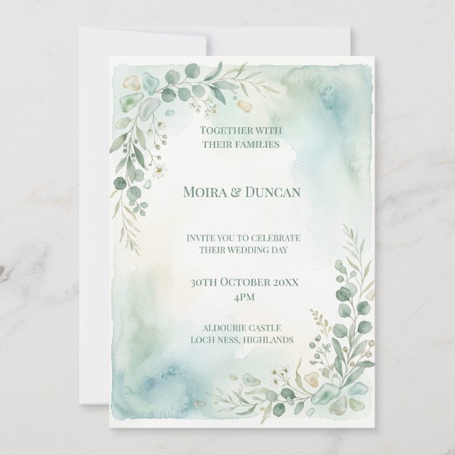Convites Casamento com Verde Água (Frente)
