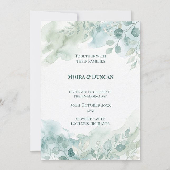 Convites Casamento com Verde Água (Frente)