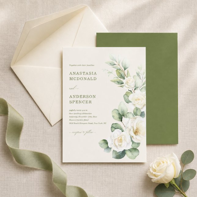 Convites Casamento com Verde Botânico Moderno (Criador carregado)