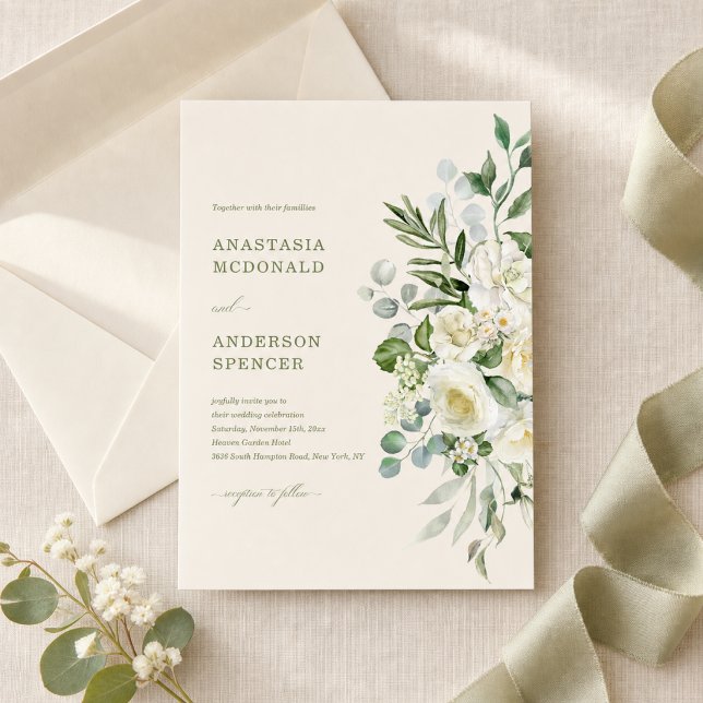 Convites Casamento com Verde Botânico Moderno (Criador carregado)