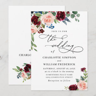 Convites Casamento com Verde Burgundy Navy Eucalipto Rosa