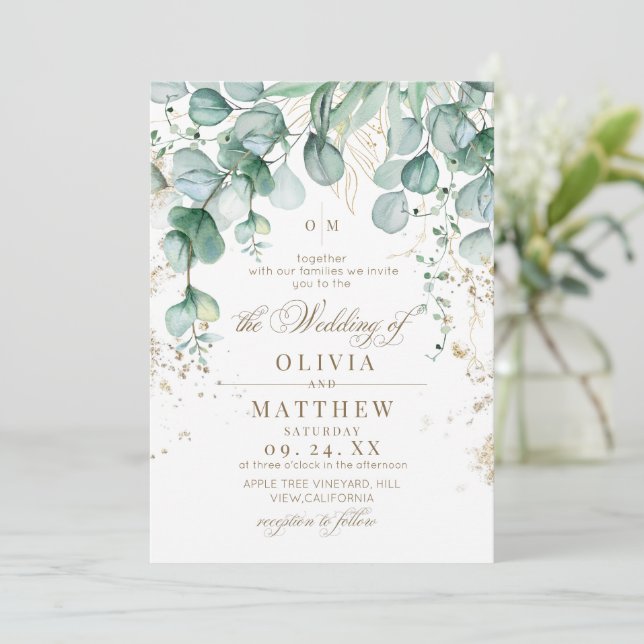Convites Casamento com Verde de Eucalipto (Em pé/Frente)