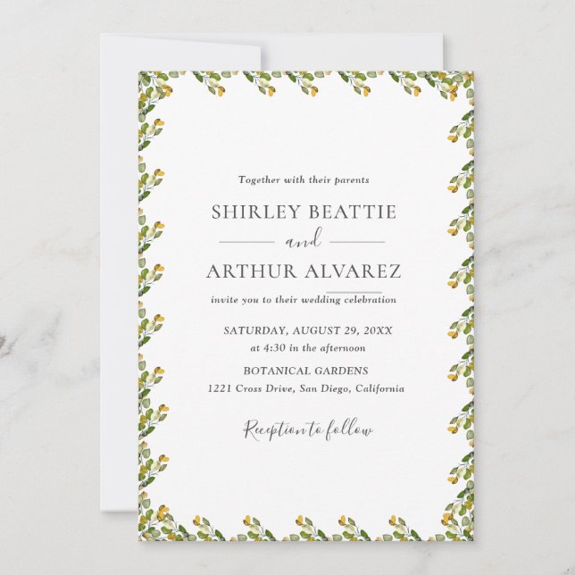 Convites Casamento com Verde de Eucalipto Elegante (Frente)