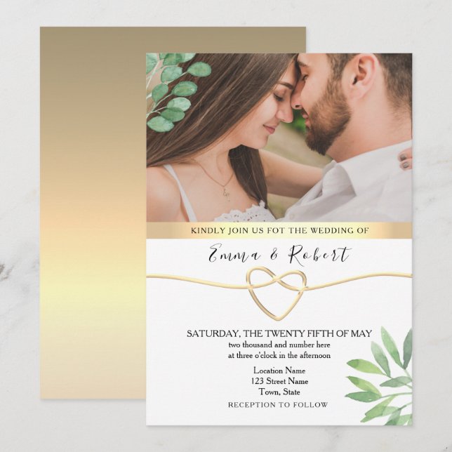 Convites Casamento com Verde de Eucalipto Rústico (Frente/Verso)