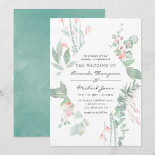Convites Casamento com Verde e Rosa Pastel
