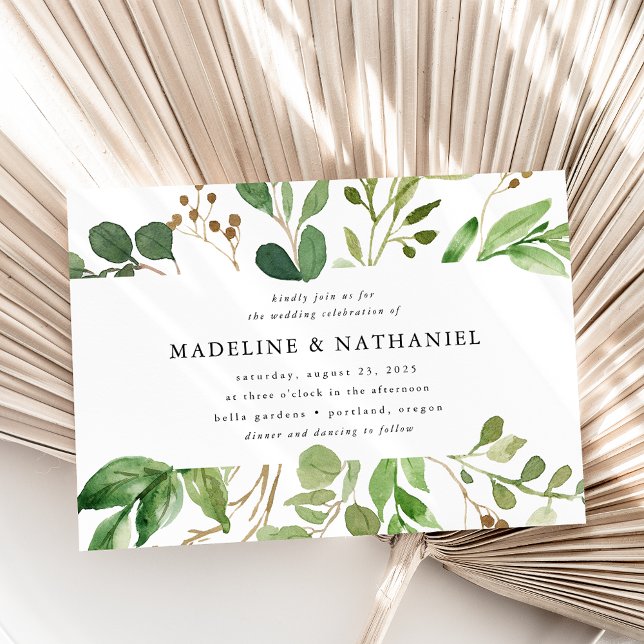 Convites Casamento com Verde em Aquarela (Criador carregado)