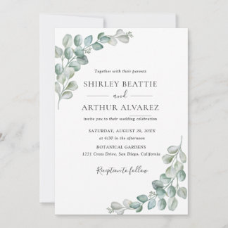 Convites Casamento com Verde Folhagem de Eucalipto Elegante