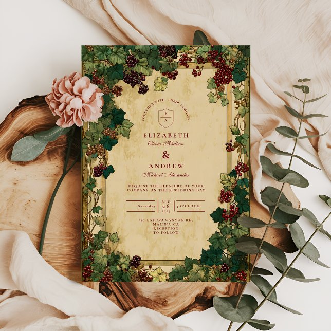 Convites Casamento com Verde Folhagem de Hera Encantada (Criador carregado)