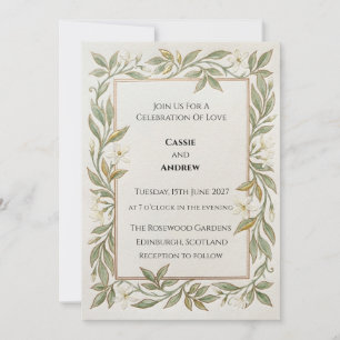 Convites Casamento com Verde Folhagem Louro Dourado