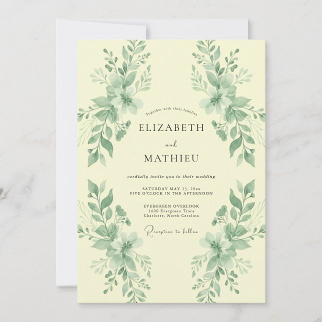 Convites Casamento com Verde Oliva e Champanhe (Frente)