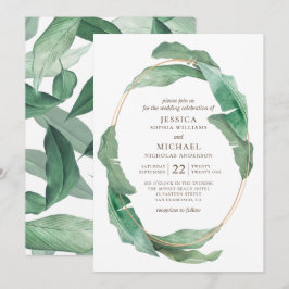 Convites Casamento com verde tropical. Botânica aquarela