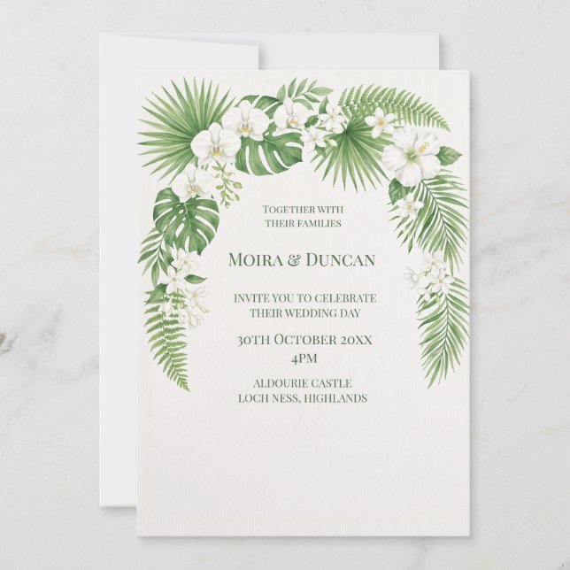 Convites Casamento com Verde Tropical de Palmeira (Frente)