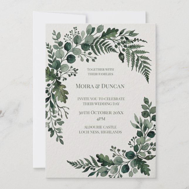 Convites Casamento com Verde Tropical de Palmeira (Frente)