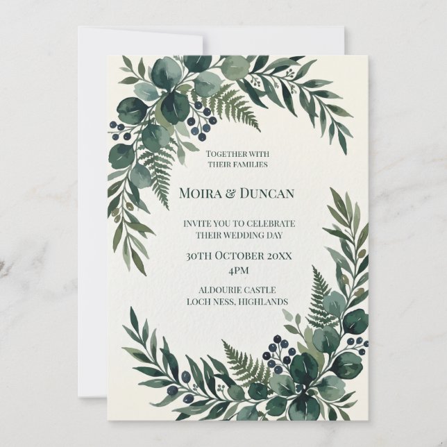 Convites Casamento com Verde Tropical de Palmeira (Frente)