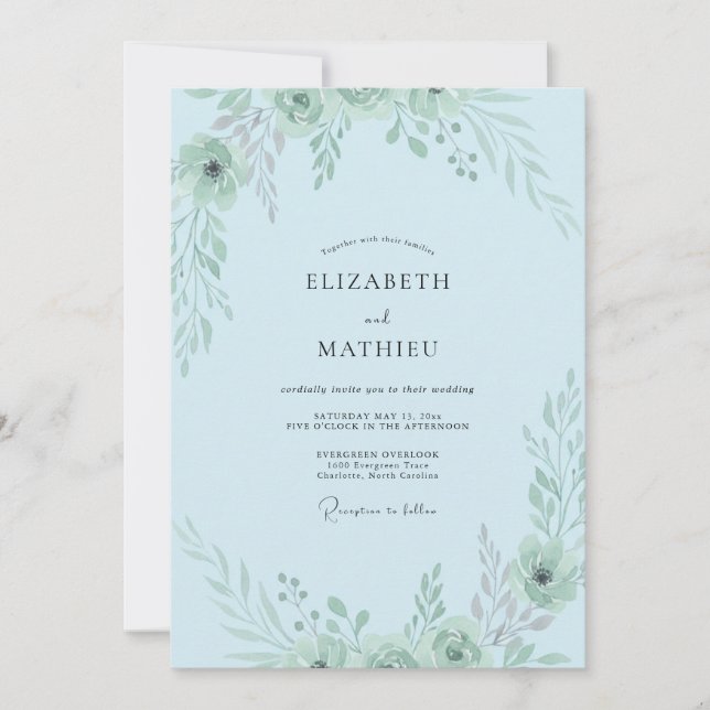 Convites Casamento com Verdejante Azul Pó (Frente)