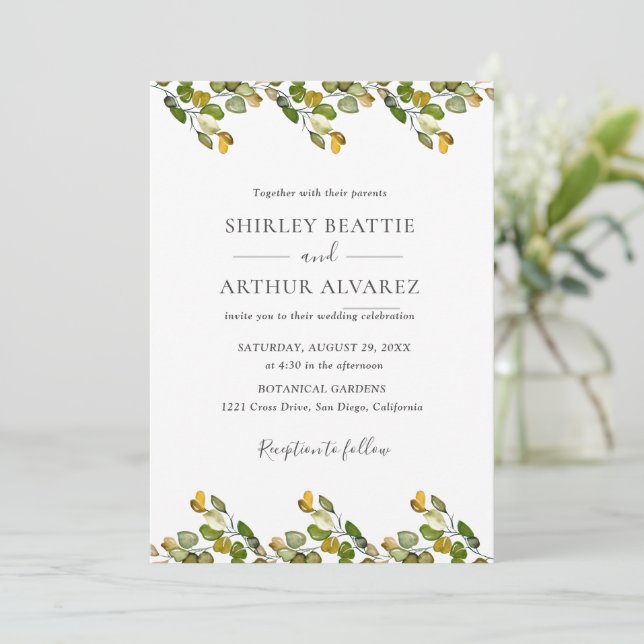 Convites Casamento com Verdejante de Eucalipto Elegante (Em pé/Frente)
