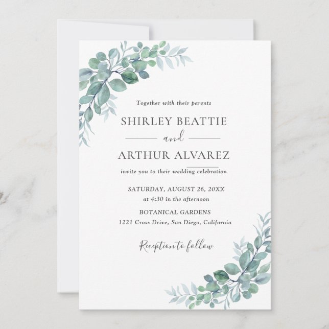 Convites Casamento com Verdejante Eucalipto Elegante (Frente)