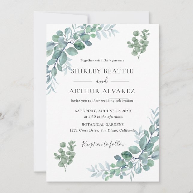 Convites Casamento com Verdejante Eucalipto Elegante (Frente)