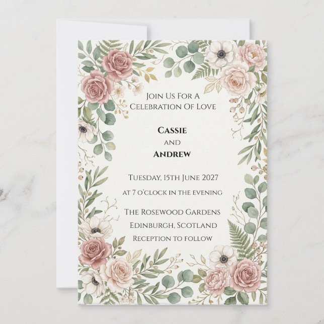 Convites Casamento com Verdejante Rosa (Frente)