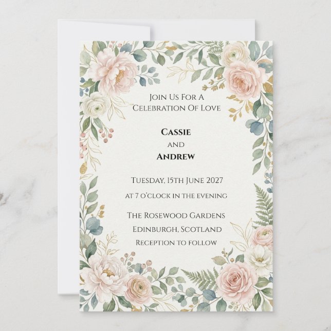 Convites Casamento com Verdejante Rosa (Frente)