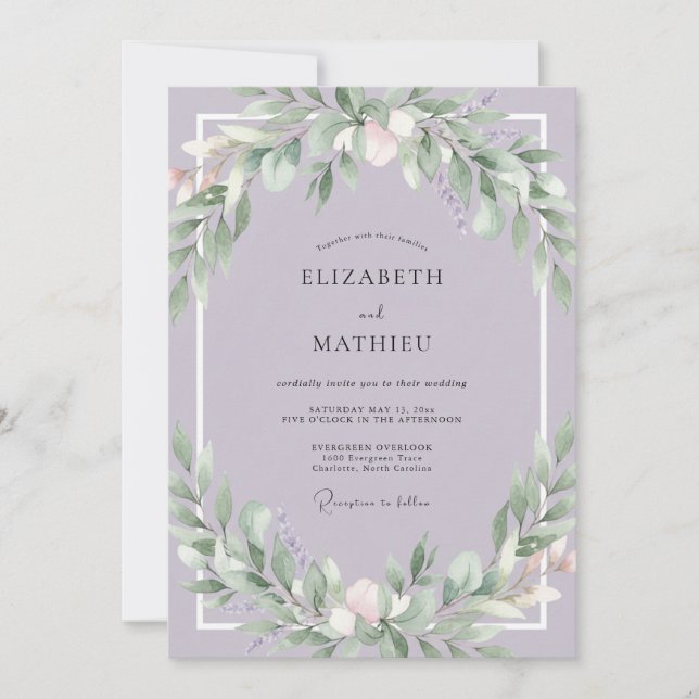 Convites Casamento com Verdejante Roxo Empoeirado (Frente)