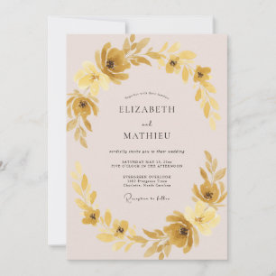 Convites Casamento com Videira de Ocre Dourado