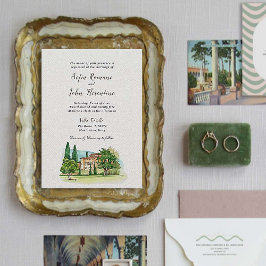 Convites Casamento com Villa Watercolor Italiano