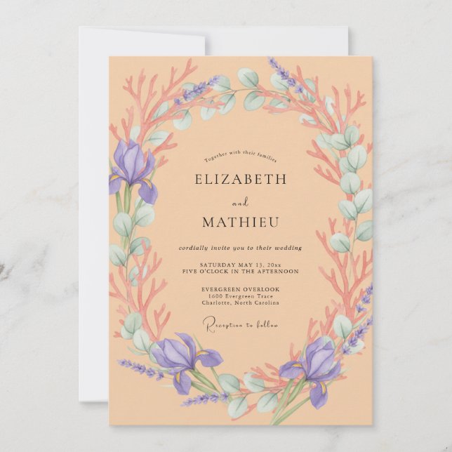Convites Casamento com Vinha Âmbar e Periwinkle (Frente)