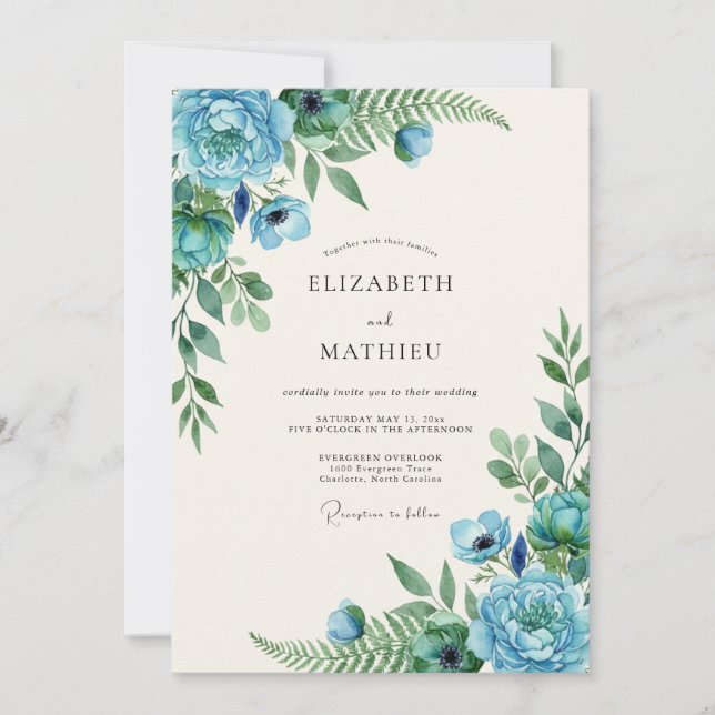 Convites Casamento com Vinha Aqua Azul Turquesa (Frente)