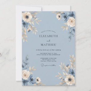 Convites Casamento com Vinha Azul Champanhe