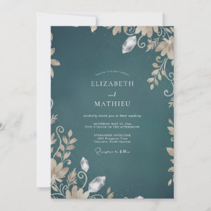 Convites Casamento com Vinha Azul-Esverdeada Escura