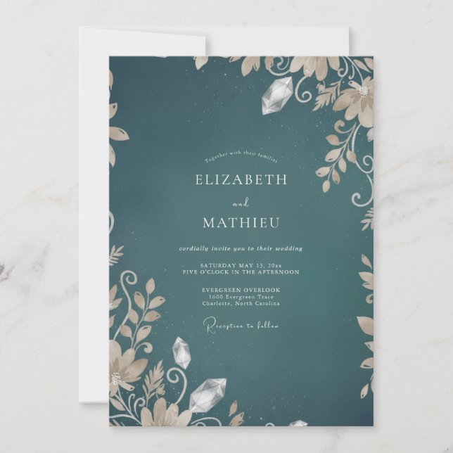 Convites Casamento com Vinha Azul-Esverdeada Escura (Frente)
