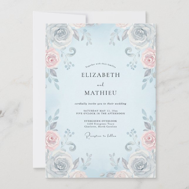 Convites Casamento com Vinha Azul Pó (Frente)