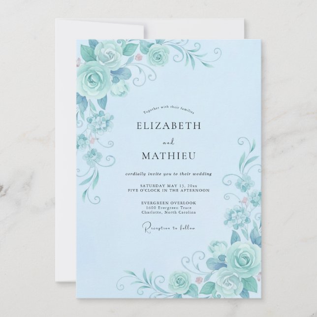 Convites Casamento com Vinha Azul Pó (Frente)